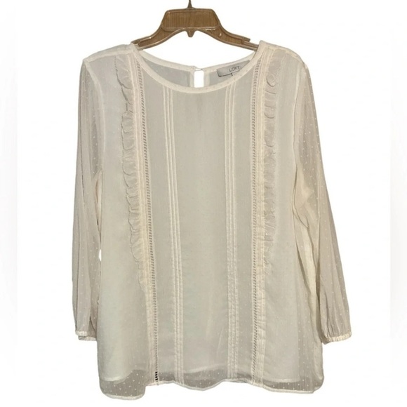 LOFT Cream Ruffle Relaxed Fit size large - Picture 2 of 7